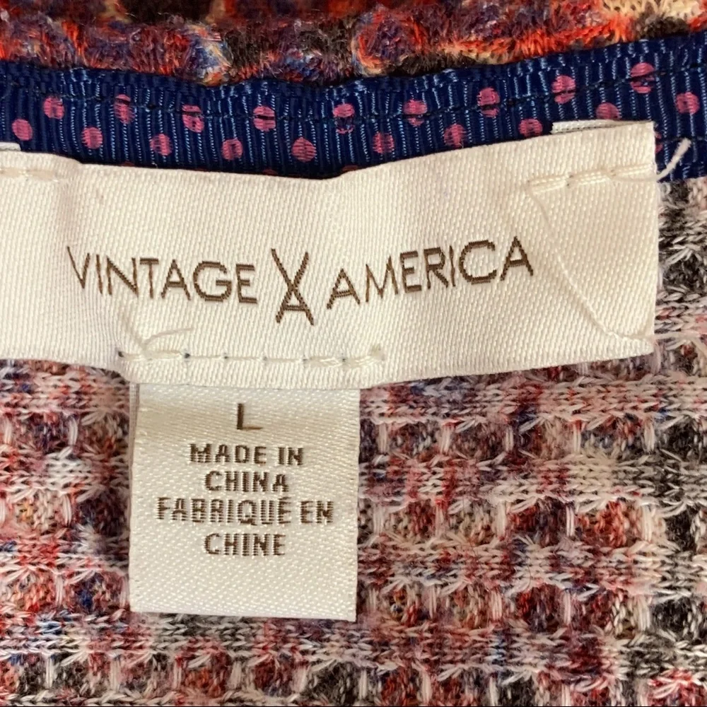 Vintage America Boho Lace Up Lara Top Long Sleeve Size Medium Red & Blue - Picture 7 of 7
